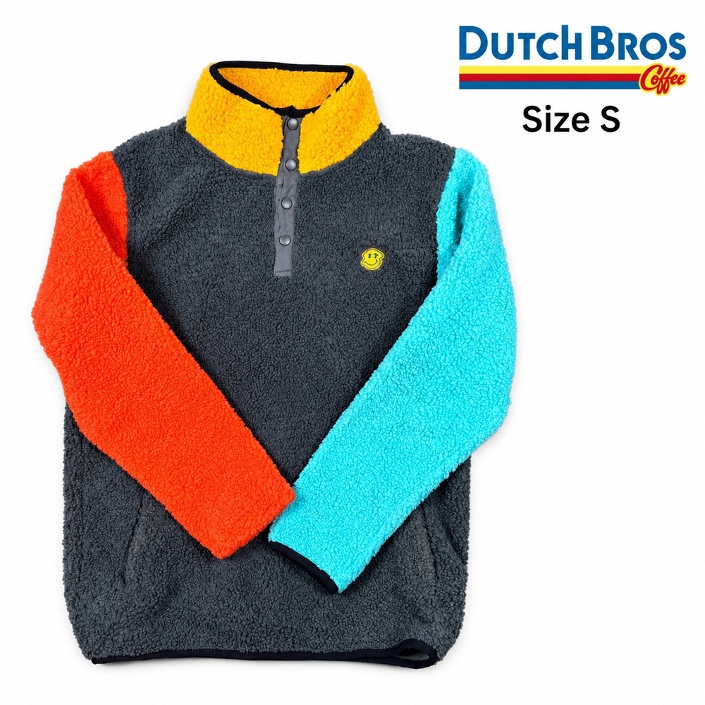 Dutch Bros Coffee Sherpa Pullover Small Colorblock Snap Fleece Jacket Logo